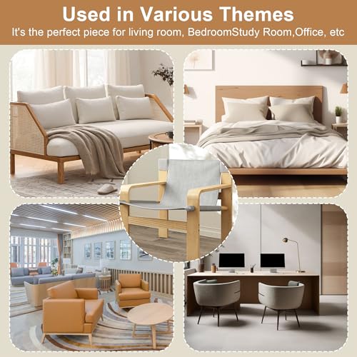 Sillón de tela moderno blanco con estructura de madera miniatura 6