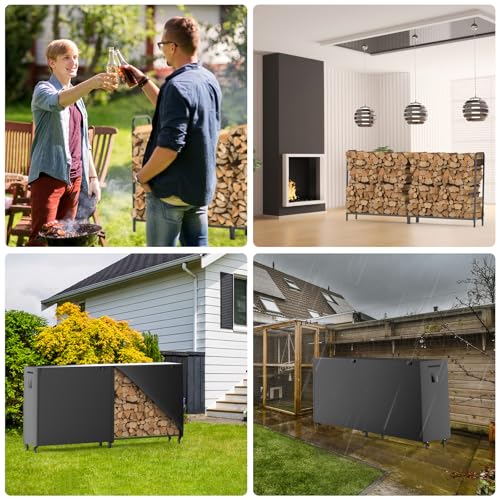 organizelink 8ft Firewood Rack Outdoor with Cover, Heavy Duty Square Metal Wood Storage Log Holder Stacker, Indoor/Outdoor Use by organizelink - Used condition - Image 3