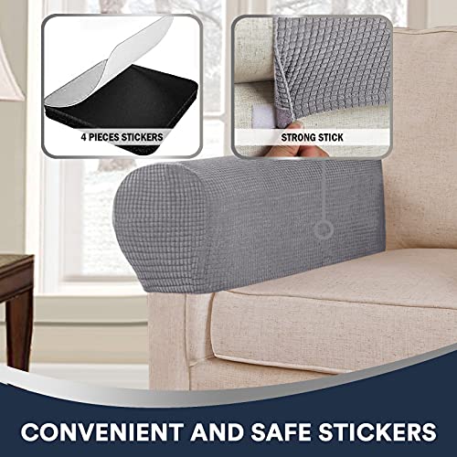 Stretch Sofa Armrest Covers Spandex Jacquard Arm Covers For Chairs And Sofas Anti-Slip Couch Armrest Covers With Sticker Furniture Armrest Protector For Sofa Couch Chair Recliner, Set Of 2, Light Grey #TOP4