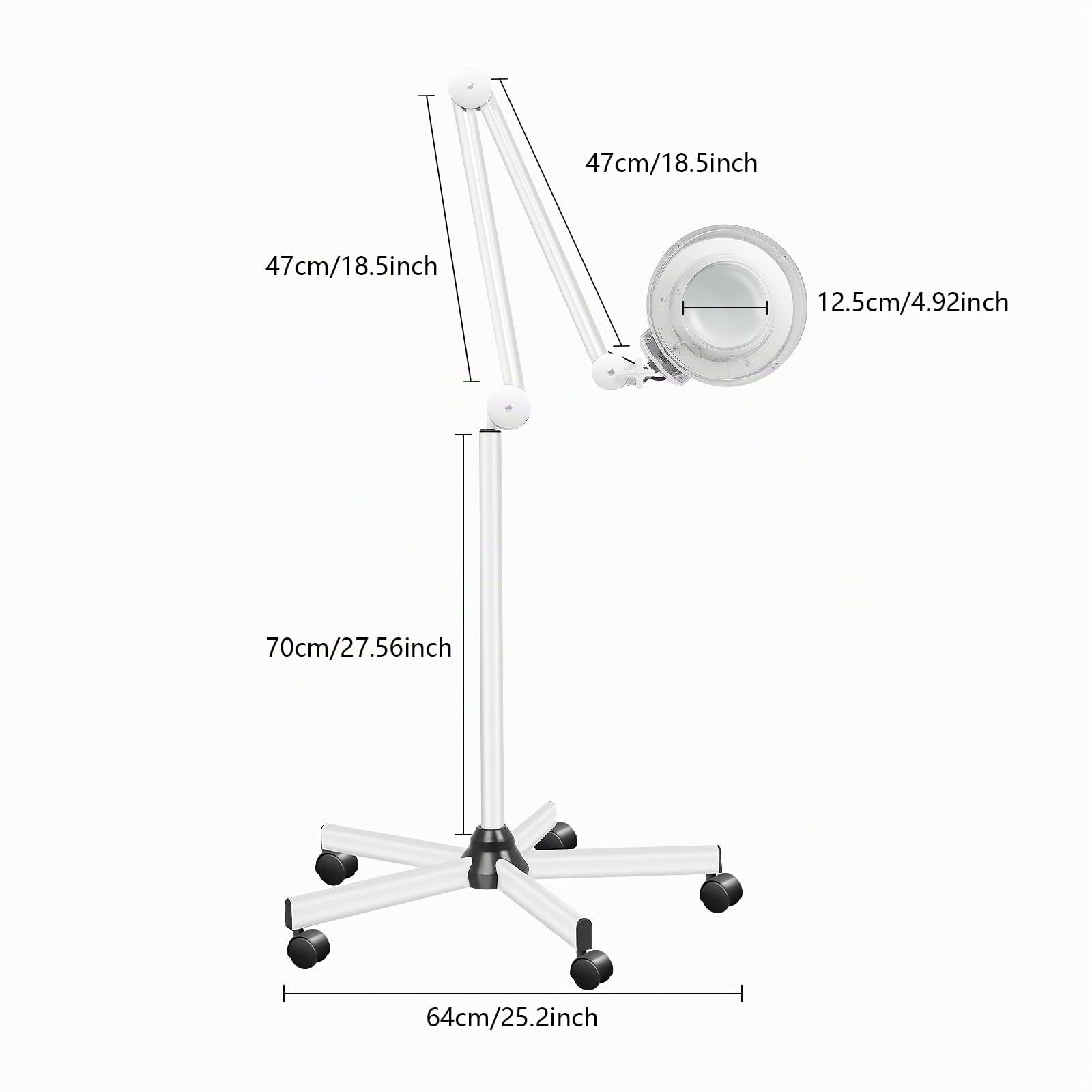 5X LED Lupenleuchte 125MM Lupenlampe mit Standfuß, 5 Dioptrien Lupe mit Licht Standlupe Arbeitsleuchte Kosmetiklampe mit Rollstativ Weiß Lampe Beauty Salon (5X)