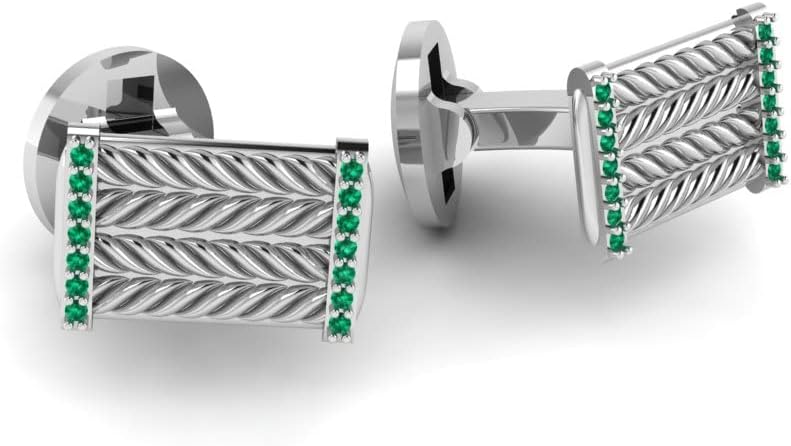 RATNAVALI ARTS Men’s 925 Sterling Silver Cufflinks with Round Gemstone Accents | Rectangular Design for Formal and Business Wear