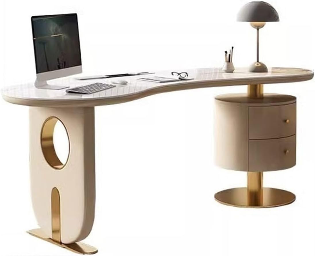 Modern Writing Desk Light Luxury Slate Desk Designer Premium Modern Living Room Home Office Pc Table Study Curved Writing Storage(140 * 77 * 75cm)