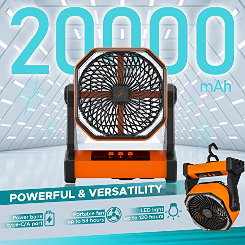 Crst Powerful 20000Mah Rechargeable Personal Fan Bundle - Portable Camping Fan With Remote, Led Light, Hook, Timer, Power Bank, And Usb Charging - Perfect For Home, Office, Outdoor, And Emergency Use #TOP6