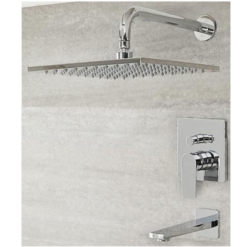 Milano Hunston Manual Mixer Valve 300Mm Square Shower Head Wall Mounted Bath Spout - Chrome