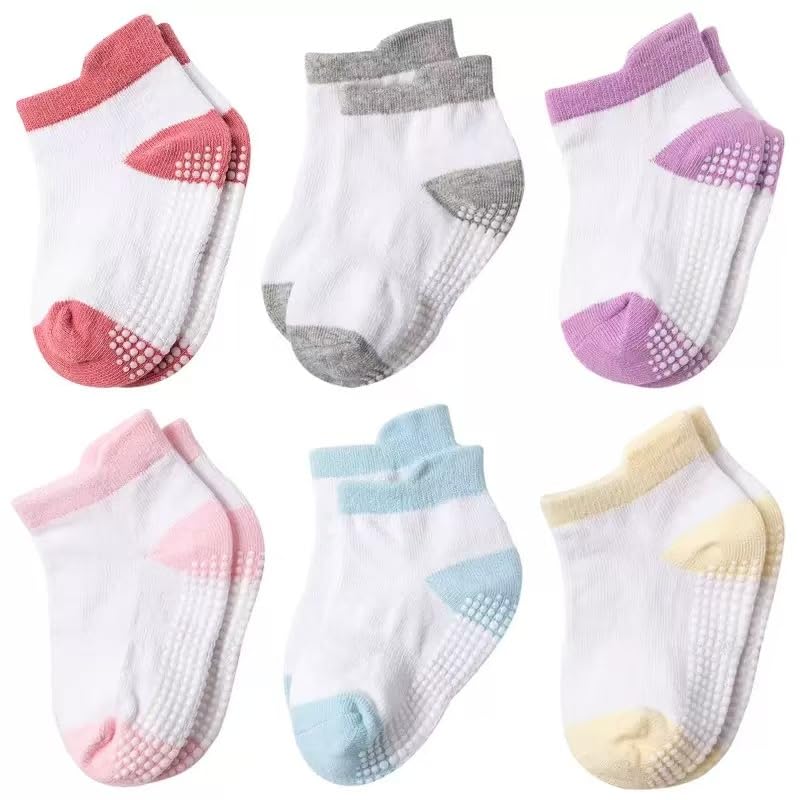 WONDERLAND Kids and Toddlers' Cotton Ankle Sock, Non-Slip Ankle Socks (6 Pairs, Girl, 3-4 Years Various Color)