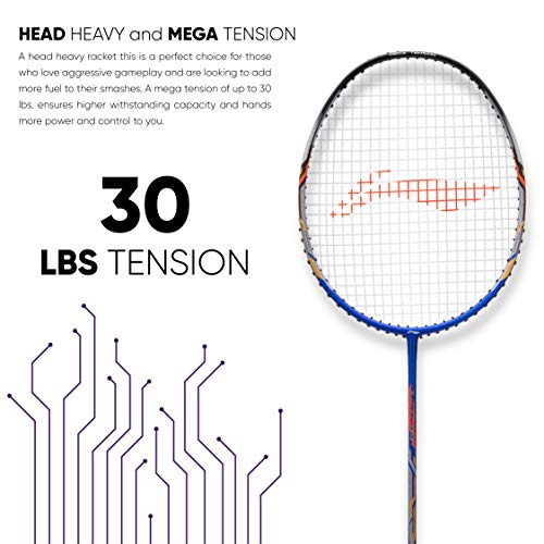 Li-Ning Turbo 99 Raquete de badminton de fibra de carbono com cobertura total gratuita (azul/preto)