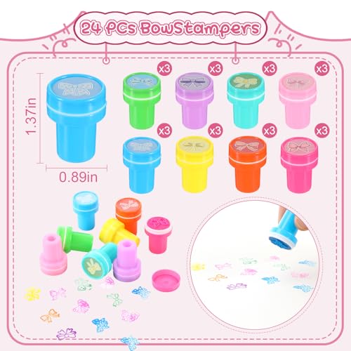 Jadive 72 PCS Rainbow Bow Party Favor Set, Silicone Bracelets, Stamps, Colorful Keychains, Cute Party Supplies for Girls Birthday, DIY & Classroom Gifts, Prizes