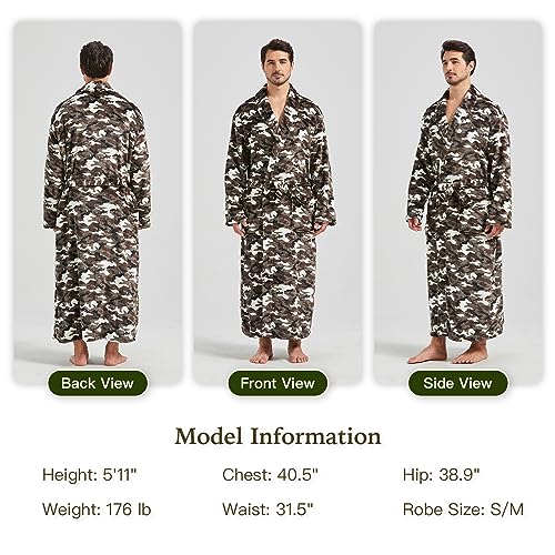 Image of FashGudim Mens Robes Big and Tall Full Length Plush Fleece Long Robe for Men Bathrobe Shawl Collar Warm Winter House Robes