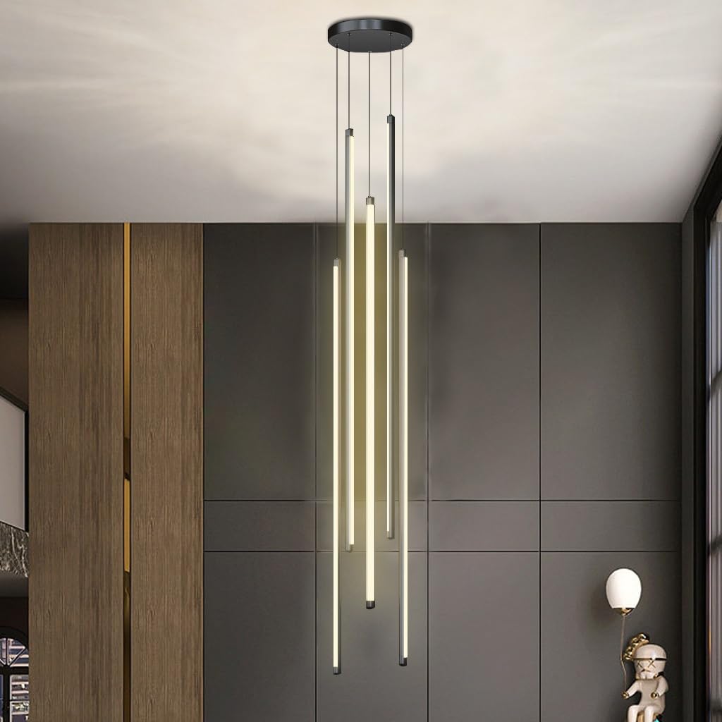 DOCJX LED Staircase Pendant Light Modern Rotating Long Chandeliers 12 Heads Dimmable Aluminum Hanging Ceiling Lighting Fixture Adjustable Villa Hollow Ceiling Light For Living Room Hotal Hallway(Warm,