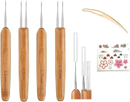 Dreadlocks Crochet Hooks 4pcs/Set ,Braid Hair Dreadlocks Needle ,Dreadlock Crochet Hook Tool Weaving Needle Tool ,Locs Crochet Needle 2 Pieces 1 Hook + 2 Pieces 2 Hooks /0.5mm+0.75mm