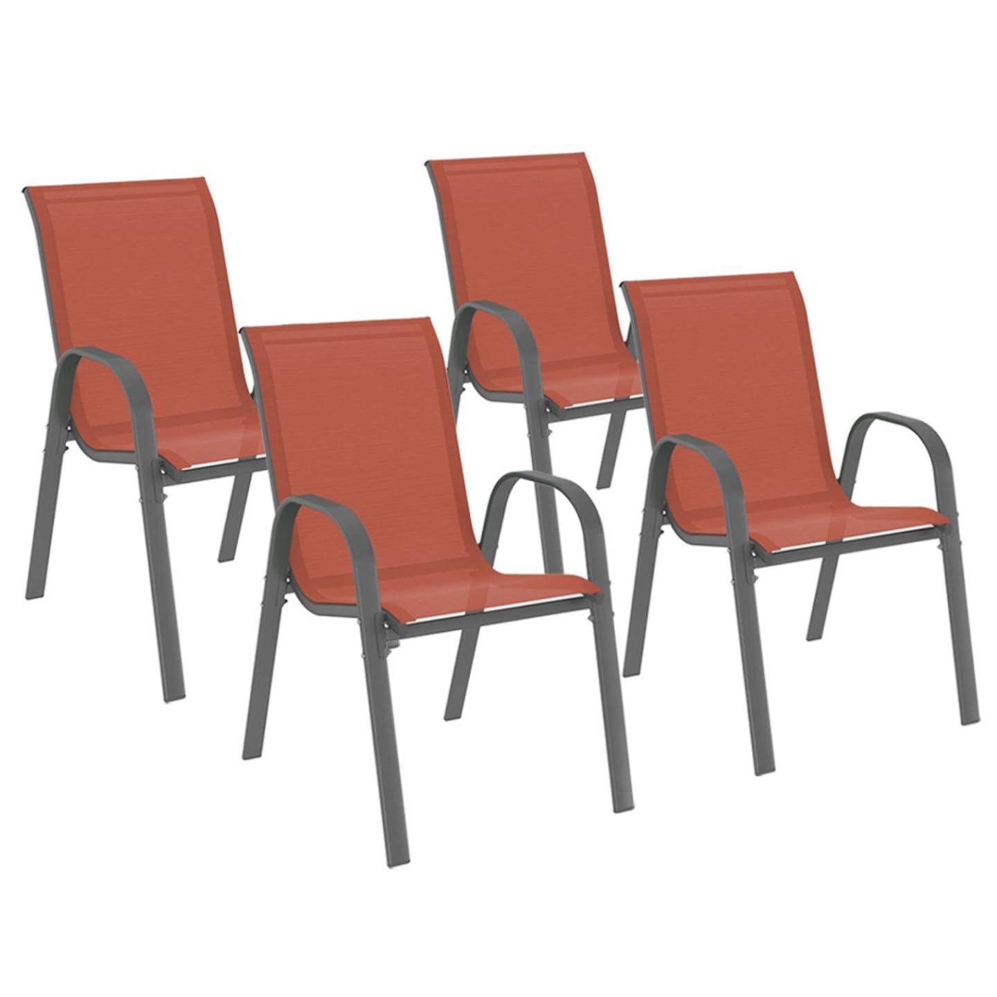 IDMarket - Lot de 4 chaises de Jardin LYMA métal et textilène empilables Terracotta et Gris