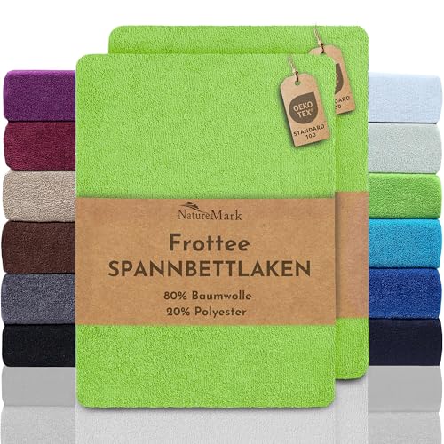 NatureMark 2er Pack FROTTEE Spannbettlaken, Spannbetttuch für kuschelig weiche Nächte, in viele Größen und Farben erhältlich | 90x190 cm - 100x200 cm - Apfel grün