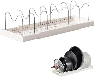 Pots and Pans Organizer Rack,with 7 Adjustable Dividers,Cookware Holder for Cabinet and Countertop,Adjustable Pots Rack fo...