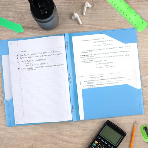 Five Star 2-Pocket Folder, Plastic Folder with Stay-Put Tabs and Prong Fasteners, Holds 8-1/2" x 11" Paper, Pacific Blue (72115)