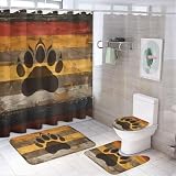 Bear Gay Pride Flag 4 Pcs Shower Curtain Set Bathroom Sets with Rugs U Shape and Toilet Lid Cover Mat