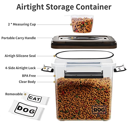 Lockcoo 2-Pack Airtight Pet Food Storage Containers With Measuring Cup,Portable Handle For Dog Treats, Cat Dry Food Bin,Kitchen Container (8L+4L,Grey) #TOP3