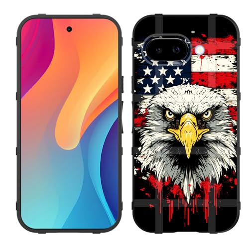 GFEWYTJYJ for Pixel 9a Case,Fashion Shock-Absorption Flexible TPU Bumper Soft Rubber Protective Phone Case Cover for Google Pixel 9a 6.3" 2025,American Flag Eagle