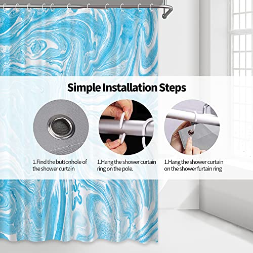 Verngo Blue White Marble Shower Curtain Abstract Bluish Texture Liquid Graphic Bath Curtain Modern Ocean Swirls Bathroom Decor Curtains 72 X 72 Inches #TOP5