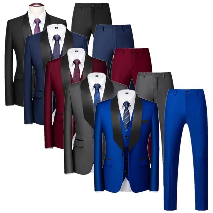 Pohullan Men Solid Formal Wedding Suit 3 Piece Suit Business Social Tuxedo Dress Set2