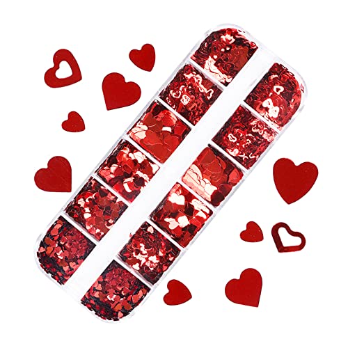 Red Heart Nail Art Glitter Valentine's Day 3D Holographic Sparky Red Heart Nail Sequins Red Heart Glitters Flakes Acrylic Heart Nail Design Valentine's Day Diy Decoration #TOP3