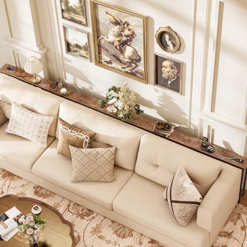 Image of Huuger 126 Inch Sofa Table with Power Outlets, Skinny Behind Couch Table