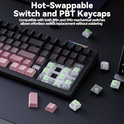 Image of LINGBAO K98 - 96% Wireless Mechanical Keyboard, Tri-Mode BT5.0 /2.4GHz /USB-C, Creamy Keyboard with Number Pad, Gasket Hot Swappable Linear Switches RGB Backlit Gaming Keyboards for Win /Mac /PC, (Pink)