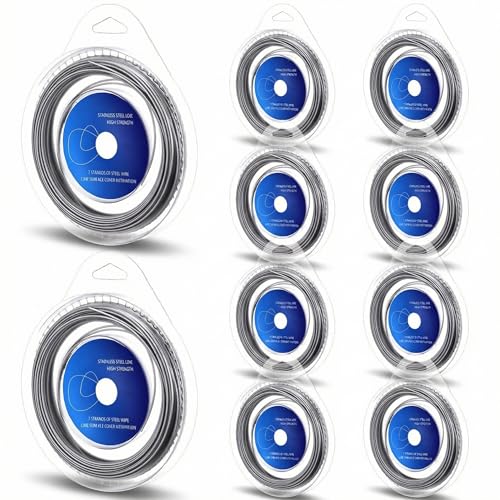 JolliLudo 10 Rolls 32ft Saltwater Fishing Lure Leader Line Angling Wire Nylon Coated Stainless Steel Leader Wire 10 lb Test - 200lb Ten Sizes Anti-Corrosion Ideal for Inshore Offshore Fishing
