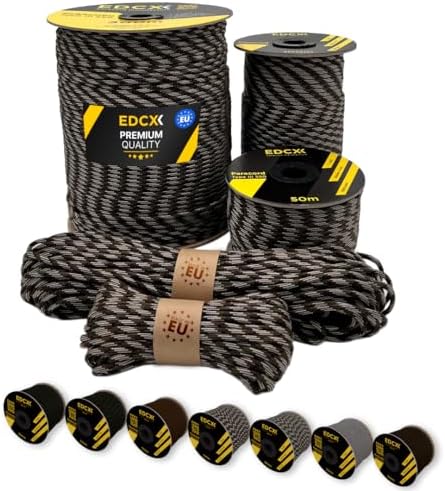 EdcX Paracord 4mm, 20+ Military Colors (15m, 30m, 50m, 100m, 300m) | Ideal for Camping, Survival, Outdoor, Crafting, DIY | 100% Nylon Rope 4mm | Tactical Cord 550 Type III (Black Forest, 100 m)