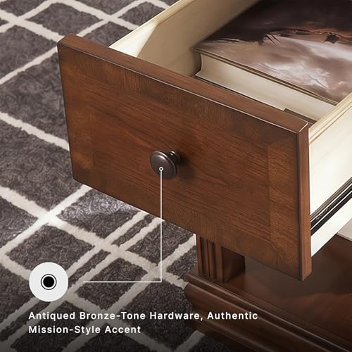 Signature Design by Ashley Breegin Narrow Chairside End Table | Rich dark brown wood veneers, Deep storage drawer with removable PVC tray, Compact 13-inch width fits tight spaces - image 3