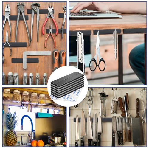 Image of MIKEDE Heavy Duty Magnets, 12 Pack Strong Neodymium Magnets Heavy Duty Bar Magnet with Double-Sided Adhesive,Powerful Small Rare Earth Magnet for Fridge, Garage,Kitchen - 2.36 x 0.39 x 0.12in