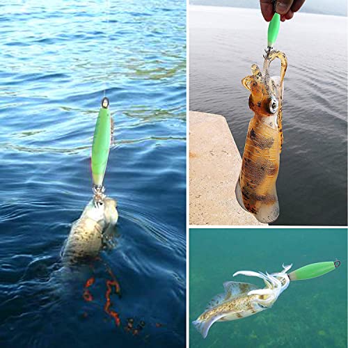 Fluorescent Squid Jig Luminous Squid Fishing Hooks Glow Squid Jigs Cuttlefish Sleeve Fishing Jigs Squid Hard Bait Octopus Lure Glow In Dark 5Pcs/8Pcs #TOP7