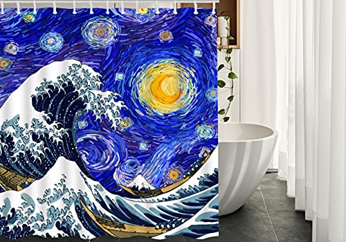 WONDERTIFY Van Gogh’s Starry Sky Hokusai Great Wave Shower Curtain Bathroom Curtains, Machine Washable, Water-Repellent, 72 by 72 Inches WONDERTIFY Van Gogh’s Starry Sky Hokusai Great Wave Shower Curtain Bathroom Curtains, Machine Washable, Water-Repellent, 72 by 72 Inches
