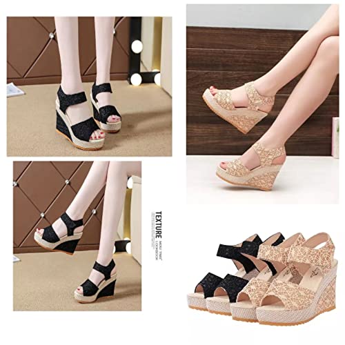 Ladies Espadrille Wedge Sandals,Platform Wedge Ankle Strap Open Toe Sandals,Comfortable Non-Slip Height Increasing Sandals.4