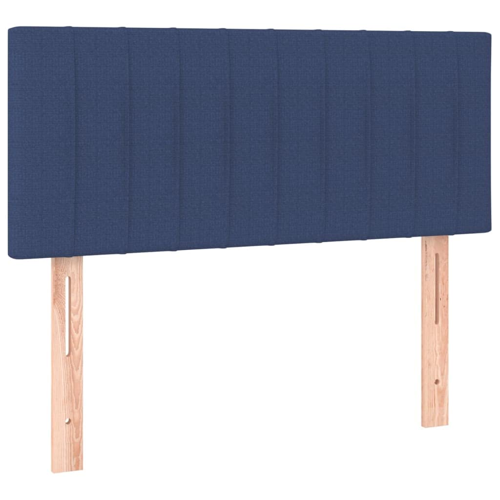 Cabecero de cama LED azul, 90 × 5 × (78 – 88) cm, altura regulable, con tiras LED acolchadas de tela y madera