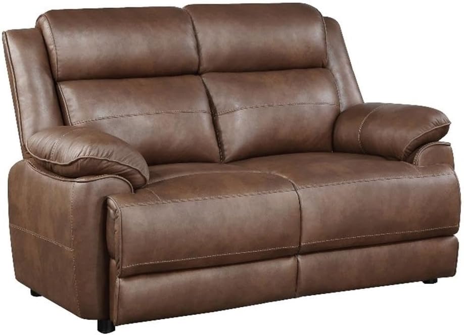 Pemberly Row Faux Leather Upholstered Loveseat, Dark Brown Finish, 63" W x 40.5" H x 39" D, Pillowtop Arms, Pocket Coil Spring Cushions, Transitional Style Seating for Living Room or Home Use