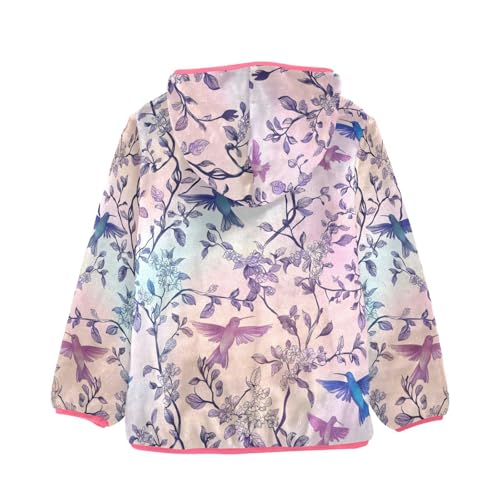 Hummingbird Tree Branches Girls Fleece Jacket Girls Fall Jacket Girl Coats Zip Up Hoodie Children Sherpa Warm Outerwear 2-10T2