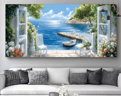 Kit Diamond Painting Navire Mer Égée pour Enfant et Débutant avec Toile 40x80cm M9