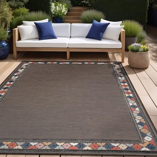Beverly Rug Outdoor Rug 9x12 Modern Bordered Large Area Rugs for Indoor and Outdoor Patio Easy to Clean Non Shedding Living Room Porch Garden Washable Outside Carpet (9 x 12 Brown) by Beverly Rug - Used condition - Image 8