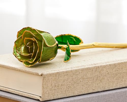 Mikasol Real 24K Gold Dipped Realistic Rose – Timeless Lifelike Bloom with Heart Puzzle Base – Romantic Gradient Green Flower Gift for Her, Wife, Girlfriend, Mom – Birthday, Anniversary, Mother’s Day - Image 3