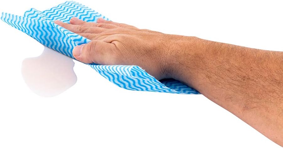 Restaurantware RW Clean 11 x 11 Inch Reusable Cleaning Cloth Rolls 10 Heavy-Duty Dish Wipe Rolls - Machine-Washable Perforated Blue Viscose Disposable Cloth Rolls 50 Sheet Per Roll Absorbent