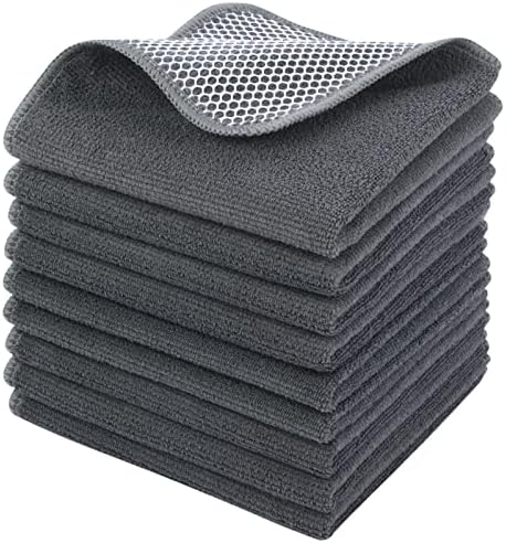 KinHwa Kitchen Washcloths for Dishes Absorbent Microfiber Dish Cloths Quick Dry Dish Rags with Poly Scour Scrub Side Ideal for Kitchen Cleaning and Housekeeping … (Gray, 12inchx12inch 9 Pack)