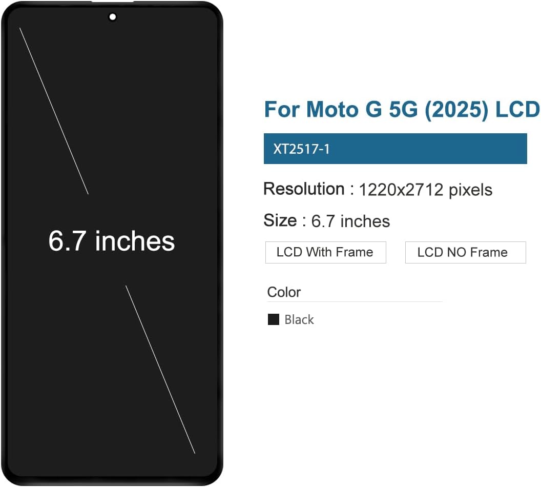 LCD for Motorola G 5G [2025 Version] Screen Replacement Moto G 5G 2025 Screen Replacement Kits with Frame XT2513V XT2513-1 XT2513-2 LCD Display digitizer Touch Screen Assembly 6.6 inch