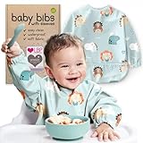 Nombear Baby Bibs with Sleeves for 6-24 Months, 1 Pack - Easy Wipe Clean, Machine Washable Baby Weaning Bib with Sleeves, Waterproof Long Sleeve Bibs, Non Silicone and Coverall Bib