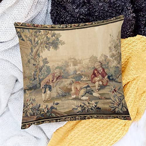 Rurals Aubusson Antique French Tapestry Decorative Pillow Covers Cozy Soft Throw Pillowcase Square Couch Cushion Cover For Home Decor Sofa Living Room Bed Car 18X18 Inch #TOP7