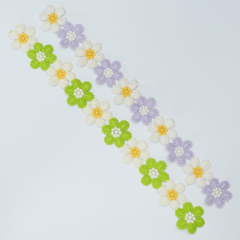 2pcs 10x1.2 inch Fresh Flower Daisy Lace DIY Clothing Accessory Clothes Bag Hand Sewn Patch
