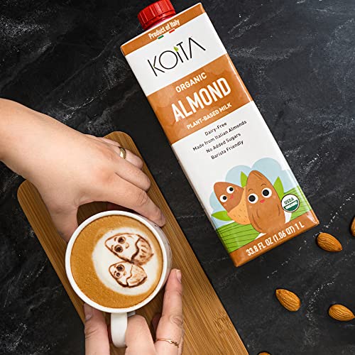 Koita Italian Organic Unsweetened Almond Milk, Non Dairy, Plant-Based, Nut Milk, Shelf Stable 1L (6-Pack) #TOP3