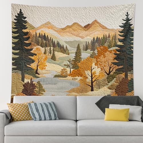 Imitation Quilted Mountain Wall Tapestry for Bedroom, Retro Aesthetic Nature Small Big Tapestry Wall Hanging Men Women, Scenic Wall Decorations for Living Room Classroom Dorm 60 * 40