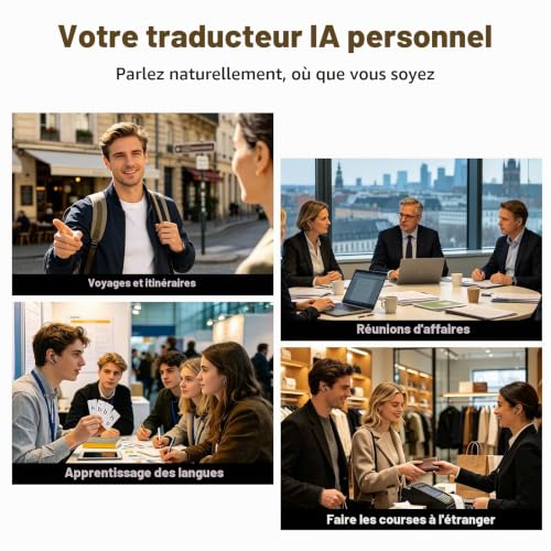 NE72 Écouteurs Traducteurs IA avec Écran Tactile, Traducteur Vocal en Temps Réel avec 165 Langues et 9 Modes, Bluetooth 6.0 avec Application, Son HiFi, 48 Heures d'Autonomie pour Voyages et Affaires – vue 5