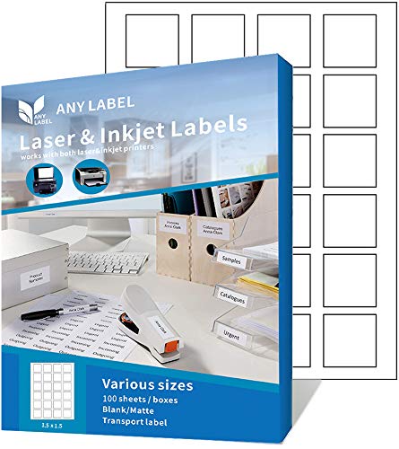 ANYLABEL 1.5 x 1.5 inch Square Labels for Laser Inkjet Printers, 24 ...