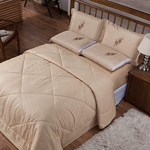 King Size Edredom + Lençol + Fronhas Kit 6 Peças Antialérgico (Avelã)